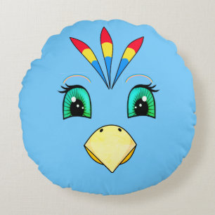 Cute Happy Macaw Bird Face Round Pillow