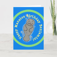 Cute happy manatee cartoon illustration