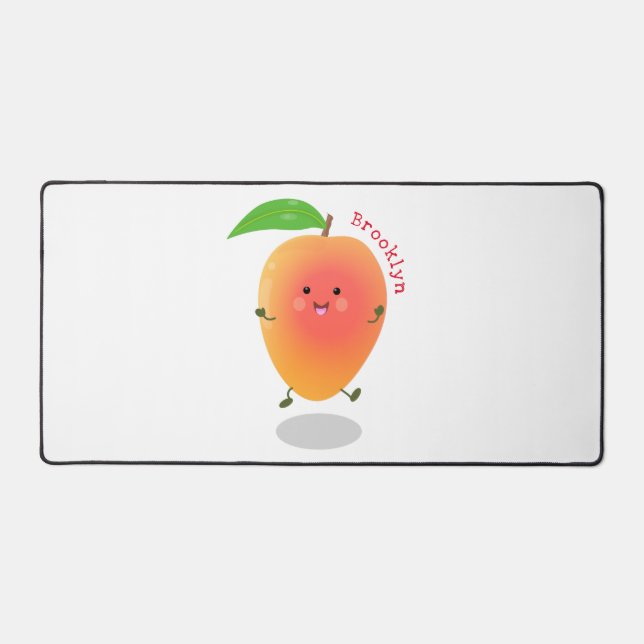 Cute happy mango cartoon illustration desk mat (Front)