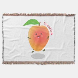 Cute happy mango cartoon illustration throw blanket