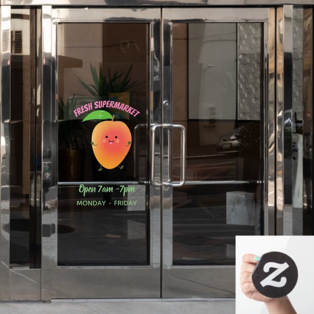 Cute happy mango cartoon illustration window cling (Office Door)