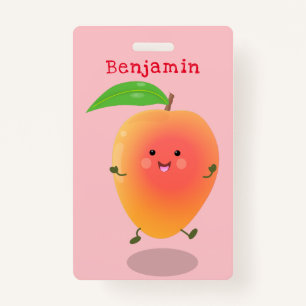 Cute happy mango yellow cartoon illustration badge