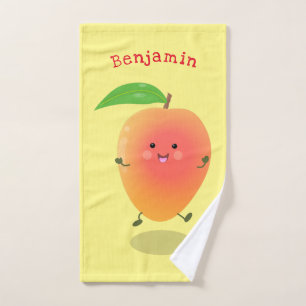 Cute happy mango yellow cartoon illustration bath towel set