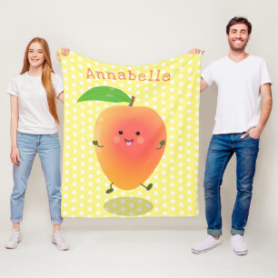 Cute happy mango yellow cartoon illustration fleece blanket