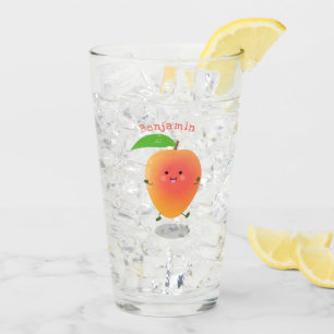 Cute happy mango yellow cartoon illustration glass
