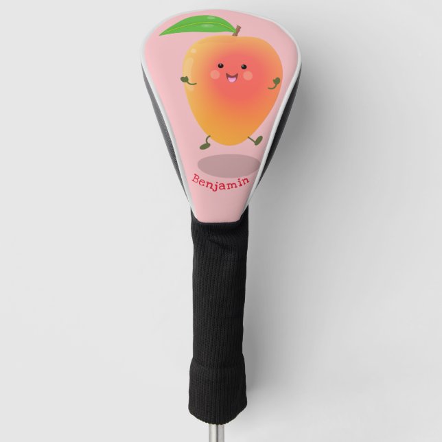 Cute happy mango yellow cartoon illustration golf head cover (Front)
