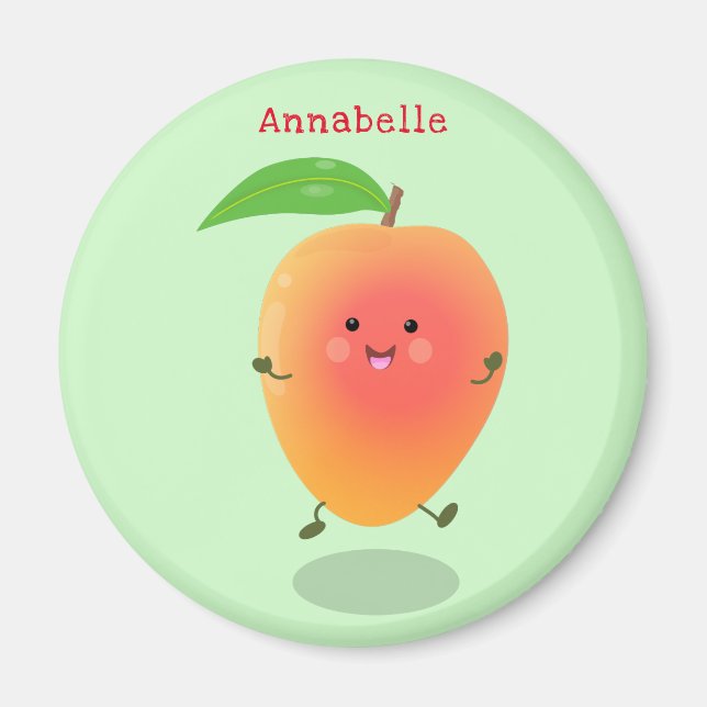 Cute happy mango yellow cartoon illustration magnet (Front)