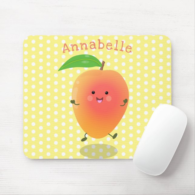 Cute happy mango yellow cartoon illustration mouse pad (With Mouse)