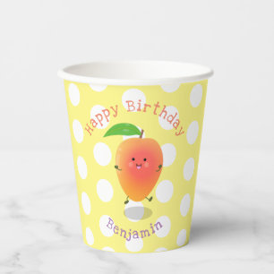 Cute happy mango yellow cartoon illustration paper cups