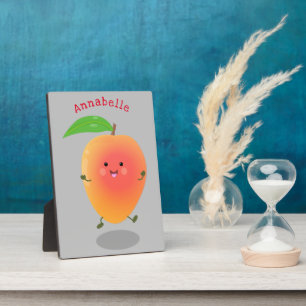 Cute happy mango yellow cartoon illustration plaque
