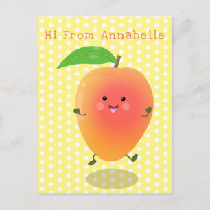 Cute happy mango yellow cartoon illustration postcard