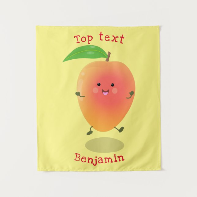 Cute happy mango yellow cartoon illustration  tapestry (Front)
