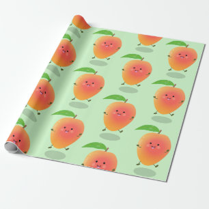 Cute happy mango yellow cartoon illustration wrapping paper