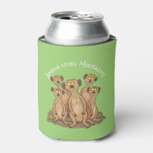 Cute happy meerkat family cartoon can cooler