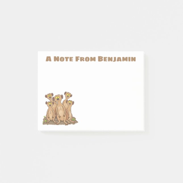 Cute happy meerkat family cartoon post-it notes (Front)