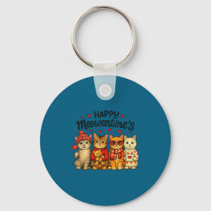 Cute Happy Meowentines Valentine Cats Love Men Wom Keychain