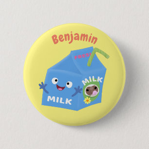 Cute happy milk carton character cartoon 2 inch round button
