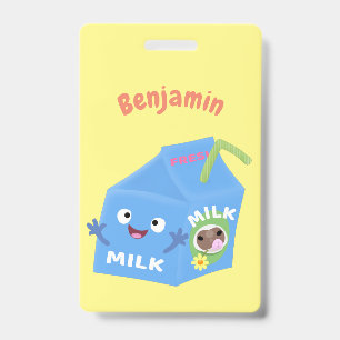 Cute happy milk carton character cartoon badge
