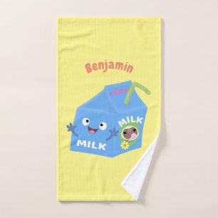 Cute happy milk carton character cartoon bath towel set