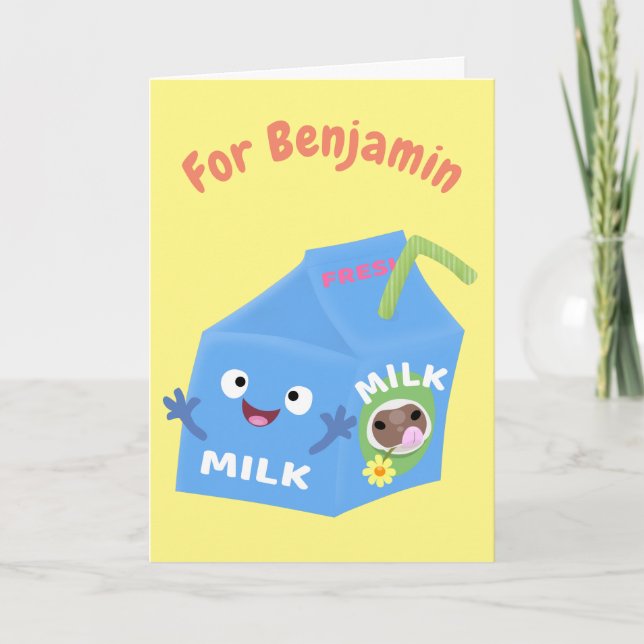 Cute happy milk carton character cartoon card (Front)