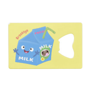 Cute happy milk carton character cartoon credit card bottle opener