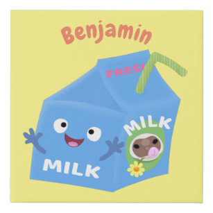 Cute happy milk carton character cartoon faux canvas print