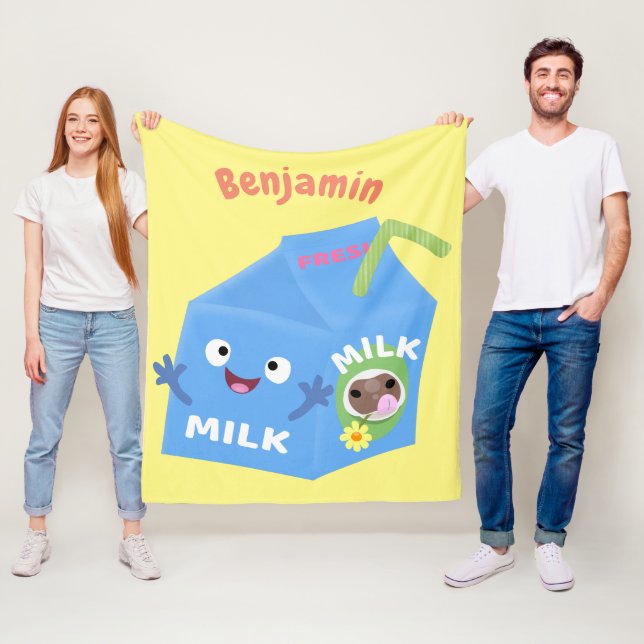 Cute happy milk carton character cartoon fleece blanket (In Situ)