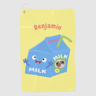 Cute happy milk carton character cartoon golf towel
