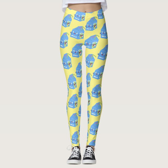 Cute happy milk carton character cartoon leggings (Front)