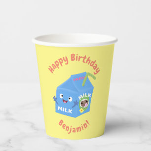 Cute happy milk carton character cartoon paper cups