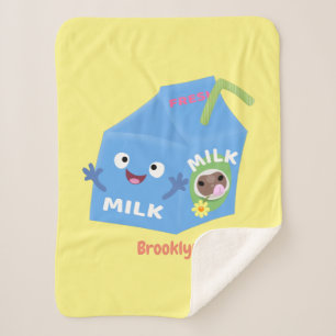 Cute happy milk carton character cartoon sherpa blanket