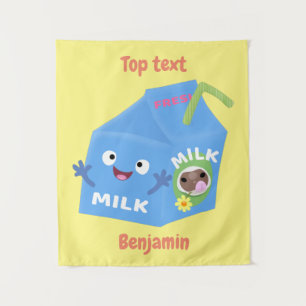 Cute happy milk carton character cartoon tapestry