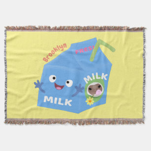 Cute happy milk carton character cartoon throw blanket