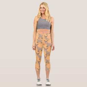 Cute happy mini donkey cartoon illustration capri leggings
