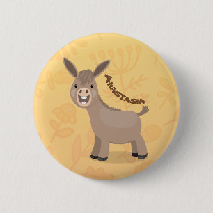 Cute happy miniature donkey cartoon illustration 2 inch round button