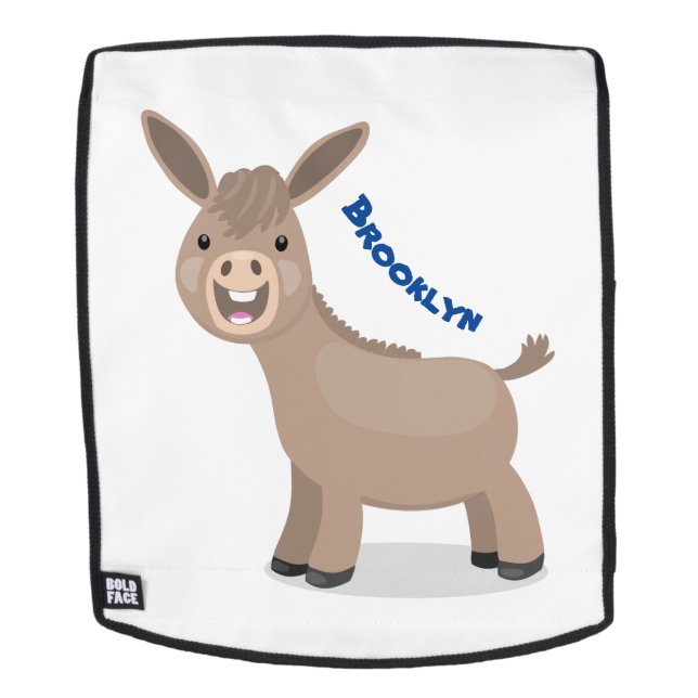 Cute happy miniature donkey cartoon illustration backpack (Removable Face)