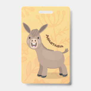 Cute happy miniature donkey cartoon illustration badge