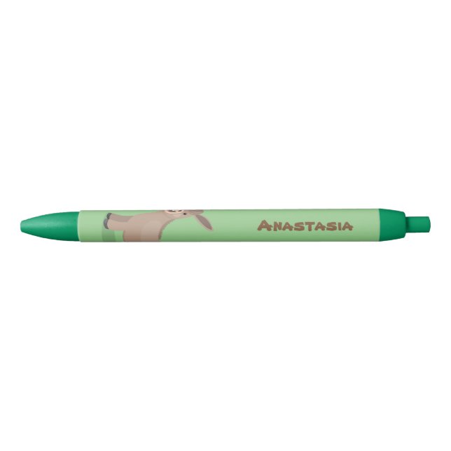 Cute happy miniature donkey cartoon illustration black ink pen (Front)