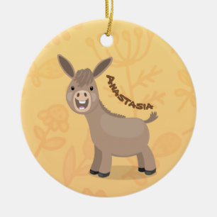 Cute happy miniature donkey cartoon illustration ceramic ornament