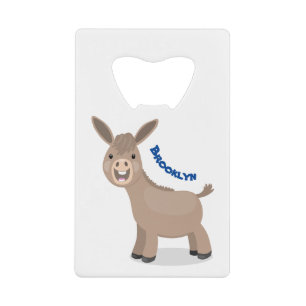Cute happy miniature donkey cartoon illustration credit card bottle opener