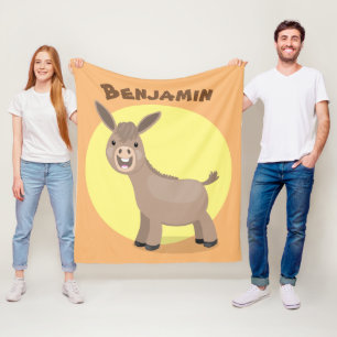 Cute happy miniature donkey cartoon illustration fleece blanket