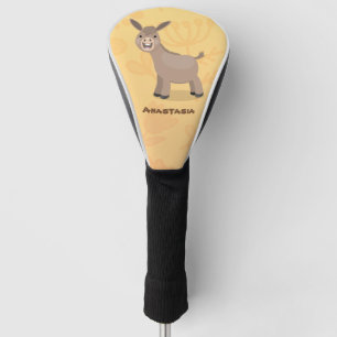 Cute happy miniature donkey cartoon illustration golf head cover