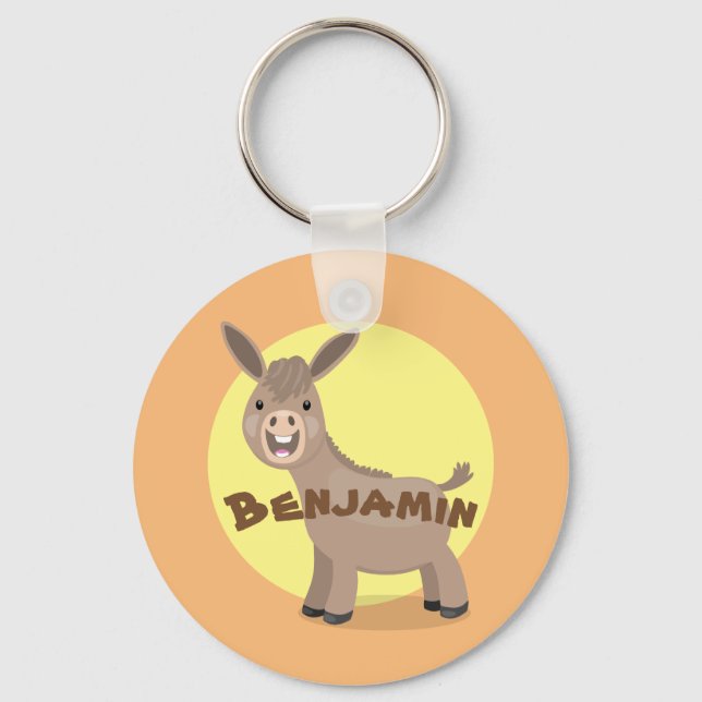 Cute happy miniature donkey cartoon illustration keychain (Front)