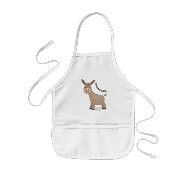 Cute happy miniature donkey cartoon illustration kids apron (Front)