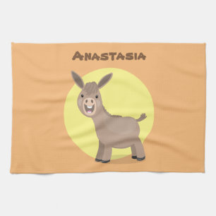 Cute happy miniature donkey cartoon illustration kitchen towel