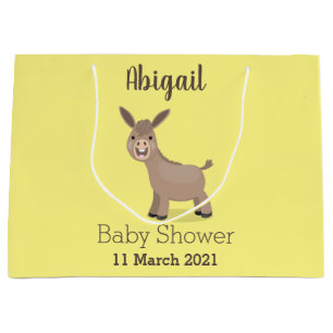 Cute happy miniature donkey cartoon illustration large gift bag