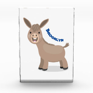 Cute happy miniature donkey cartoon illustration photo block