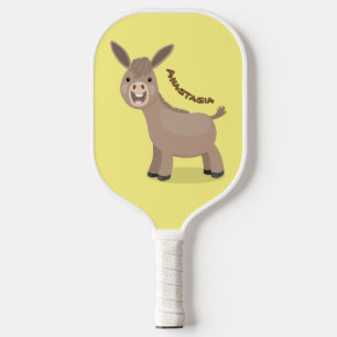 Cute happy miniature donkey cartoon illustration pickleball paddle