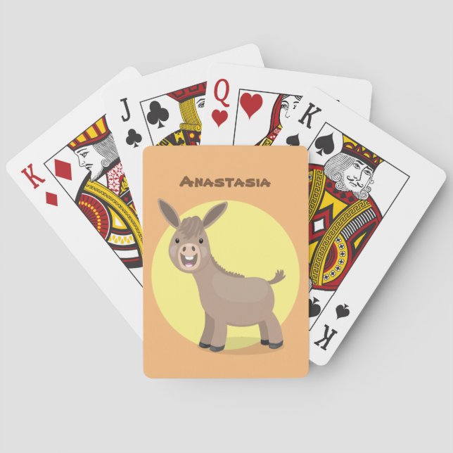 Cute happy miniature donkey cartoon illustration playing cards (Back)