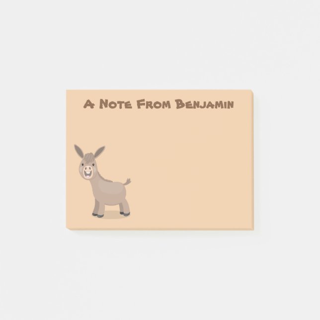 Cute happy miniature donkey cartoon illustration post-it notes (Front)